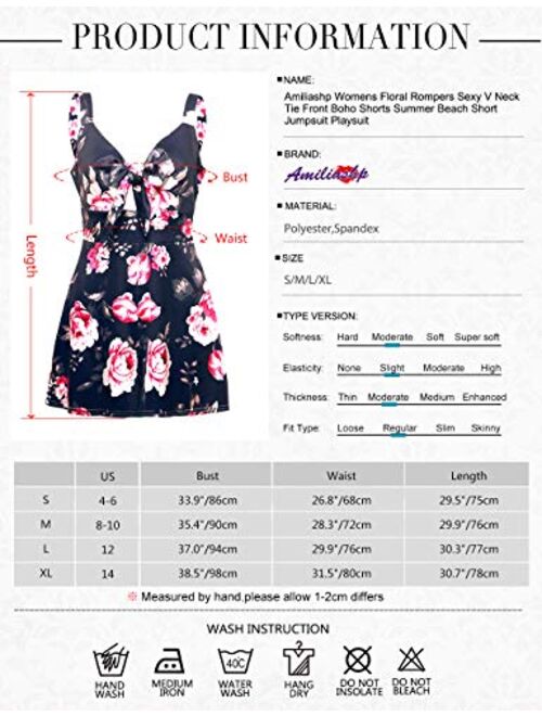 Amiliashp Womens Floral Rompers Sexy V Neck Tie Front Boho Shorts Summer Beach Short Jumpsuit Playsuit Onesies/Mini Dress