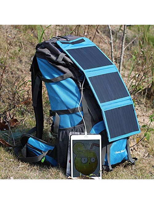 External Frame Hiking Backpack 68L with 20 Watts Solar Charger Panel (Blue)