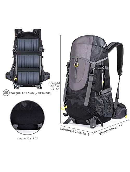 ECEEN Solar Powered Backpack with 20 Watts Solar Charger 78L Rucksack