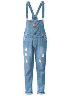 Yeokou Womens Fashion Casual Boyfriend Loose Distressed Ripped Denim Bib Overalls