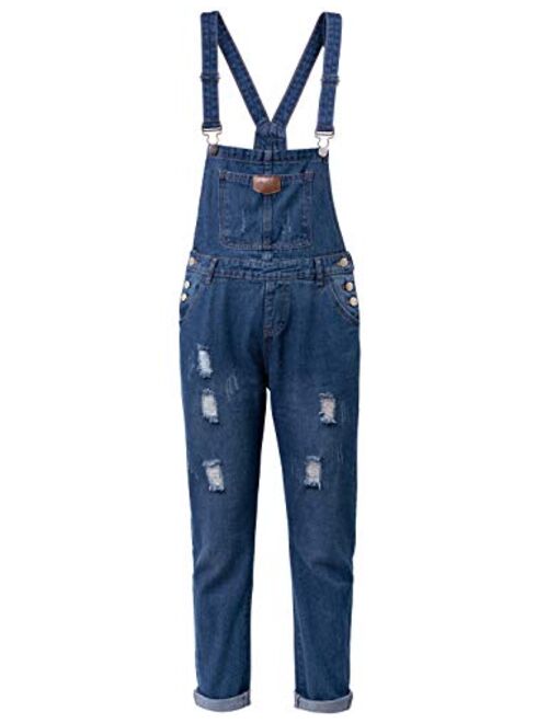 Yeokou Womens Fashion Casual Boyfriend Loose Distressed Ripped Denim Bib Overalls