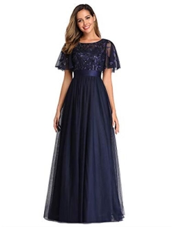 Women's A-Line Empire Waist Embroidery Evening Prom Dress 0904