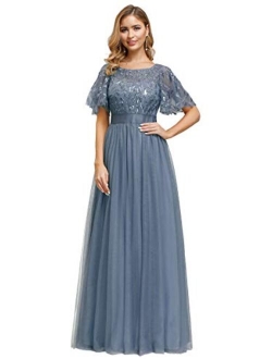 Women's A-Line Empire Waist Embroidery Evening Prom Dress 0904