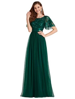 Women's A-Line Empire Waist Embroidery Evening Prom Dress 0904