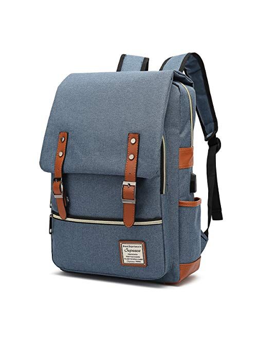 SUPEASE Vintage Slim College School Laptop Backpack with USB Charging Port for Women Men , Green