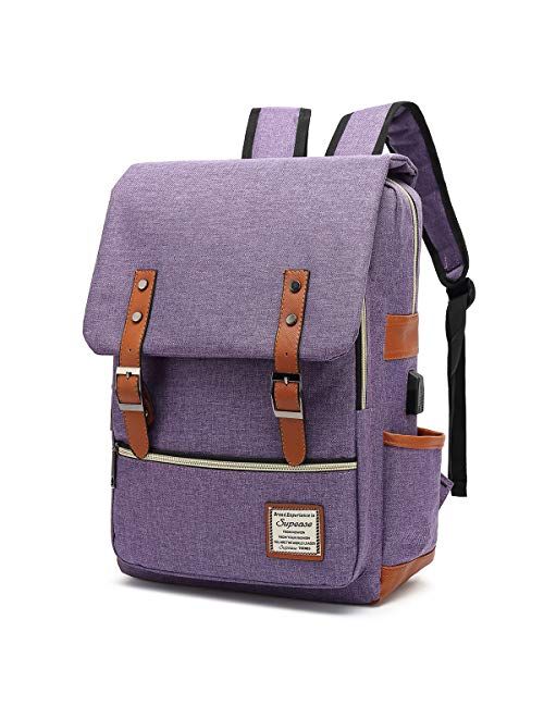 SUPEASE Vintage Slim College School Laptop Backpack with USB Charging Port for Women Men , Green