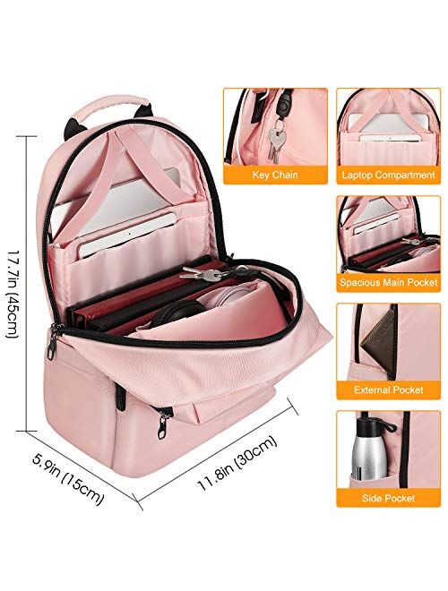 FINPAC Laptop Backpack, Casual Daypack with USB Port for Travel School Work (Pink)