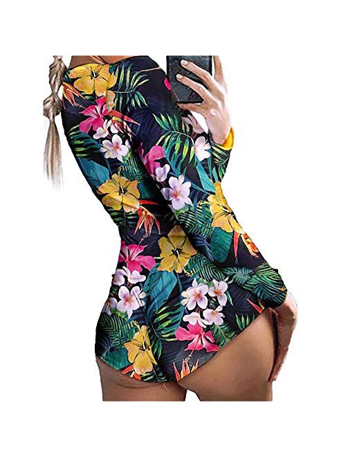 Women Bodycon Jumpsuits, Deep V Neck Shorts Jumpsuit Long Sleeve One Piece Bodysuit Pajama Bodycon Rompers Overall