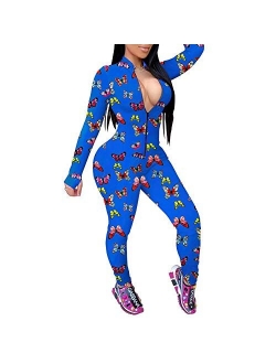 Women's V Neck Long Sleeve Jumpsuit Bodycon One Piece Pajamas Bodysuit Romper Sleepwear