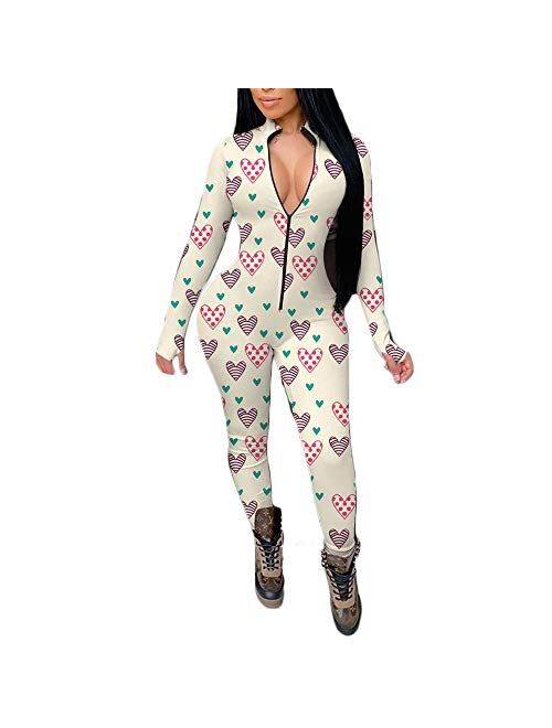 Women's V Neck Long Sleeve Jumpsuit Bodycon One Piece Pajamas Bodysuit Romper Sleepwear