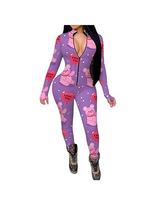 Women's V Neck Long Sleeve Jumpsuit Bodycon One Piece Pajamas Bodysuit Romper Sleepwear