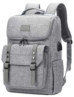 Vintage Backpack Travel Laptop Backpack with usb Charging Port for Women & Men School College Students Backpack Fits 15.6 Inch Laptop Grey