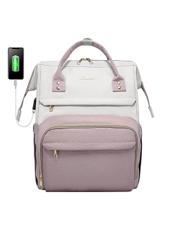 Laptop Backpack for Women Travel Business Computer Bag Purse Bookbag with USB Port Fits 15.6-Inch Laptop Beige Grey