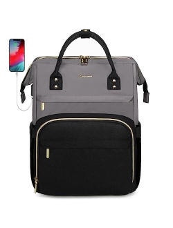 Laptop Backpack for Women Travel Business Computer Bag Purse Bookbag with USB Port Fits 15.6-Inch Laptop Beige Grey