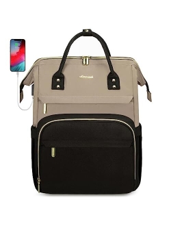 Laptop Backpack for Women Travel Business Computer Bag Purse Bookbag with USB Port Fits 15.6-Inch Laptop Beige Grey