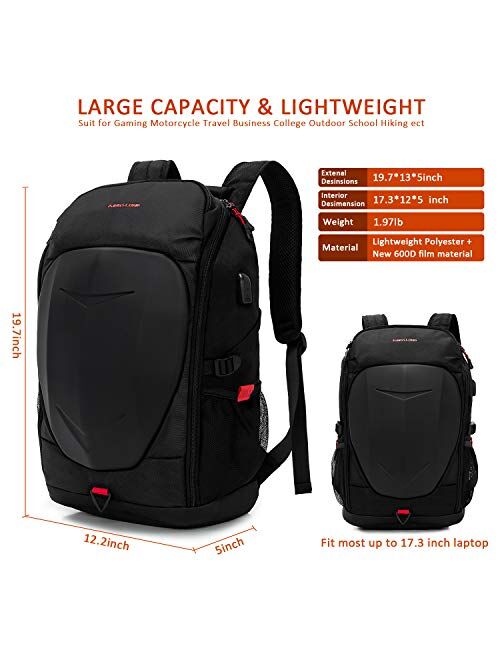 KINGSLONG 15-17 Inch Mens Laptop Backpack with USB Port for Travel Gaming Motorcycle Outdoor Backpacks Waterproof, Black