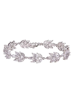 SWEETV Wedding Bridal Bracelet for Brides,Bridesmaid-Crystal Cubic Zirconia Bracelet Leaf Vine Vintage Style