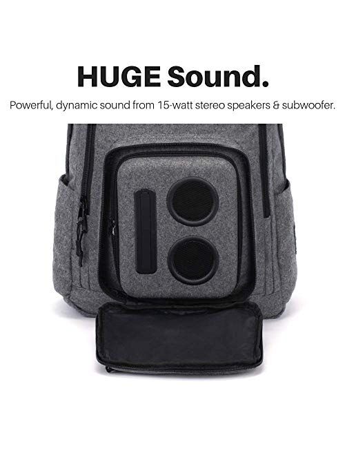 Bluetooth Speaker Backpack with 20-Watt Speakers & Subwoofer for Parties/Festivals/Beach/School. Rechargeable, Works with iPhone & Android(Gray, 2020 Edition)