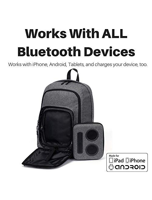 Bluetooth Speaker Backpack with 20-Watt Speakers & Subwoofer for Parties/Festivals/Beach/School. Rechargeable, Works with iPhone & Android(Gray, 2020 Edition)