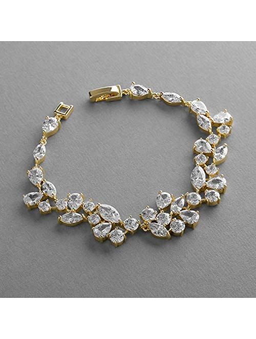 Mariell Mosaic Shape Cubic Zirconia Bridal and Wedding Bracelet for Brides with Marquis and Round CZ Gems