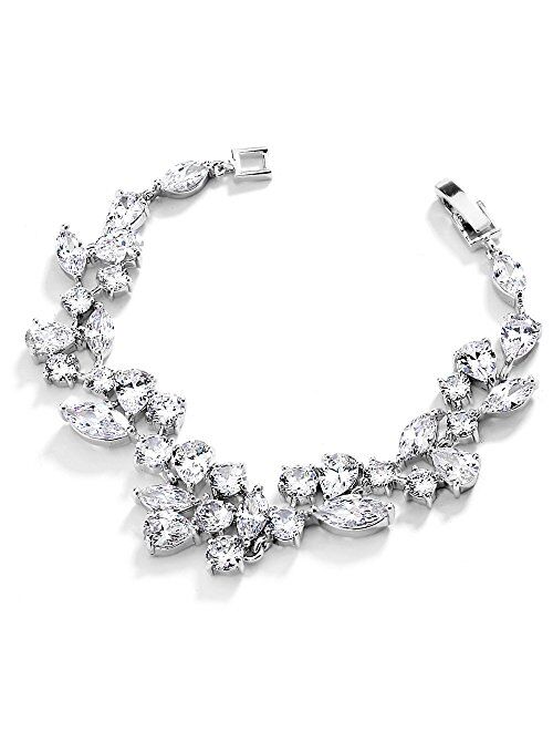 Mariell Mosaic Shape Cubic Zirconia Bridal and Wedding Bracelet for Brides with Marquis and Round CZ Gems