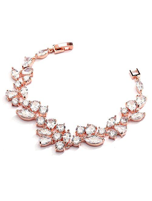 Mariell Mosaic Shape Cubic Zirconia Bridal and Wedding Bracelet for Brides with Marquis and Round CZ Gems