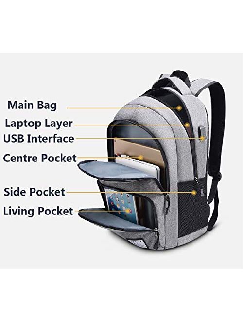 Travel Laptop Backpacks，with USB Charging Port Knapsack,Fits 15.6 Inch Notebook Rucksack ,Hiking Daypacks