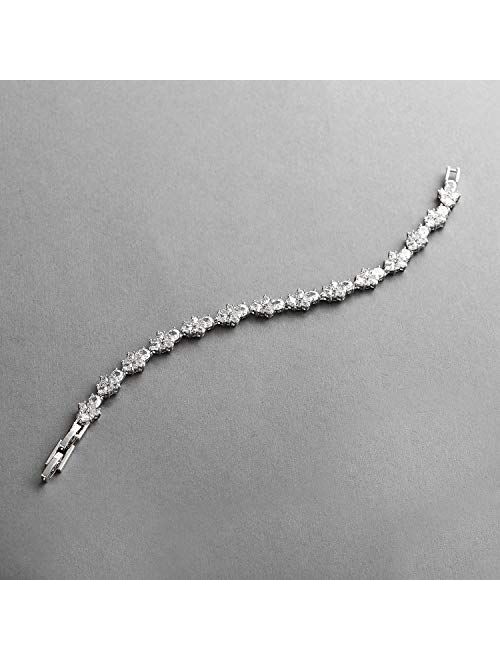 Mariell CZ Wedding Bridal & Prom Tennis Bracelet for Women, Silver Platinum Plated, 7" Plus 3/8" Extender