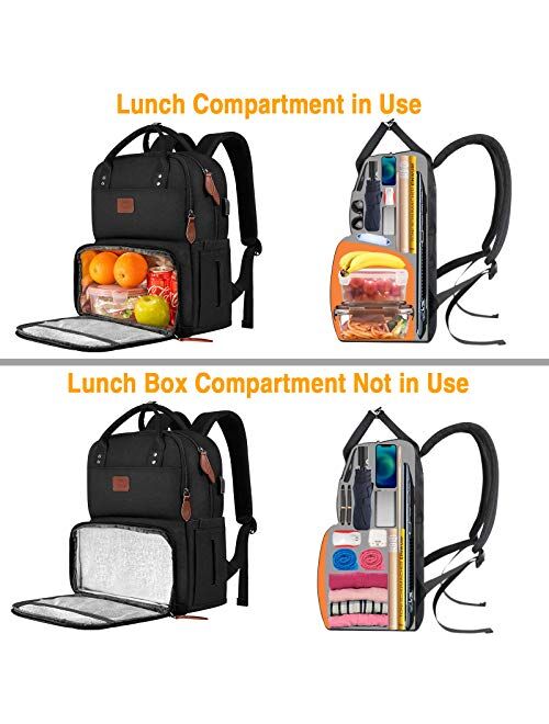 Lunch Backpack for Women, Insulated Cooler Backpacks with USB Port, 15.6 inch College School Laptop Bookbag Reusable Waterproof Tote Food Bag for Work Beach Camping Picni