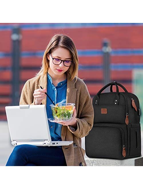 Lunch Backpack for Women, Insulated Cooler Backpacks with USB Port, 15.6 inch College School Laptop Bookbag Reusable Waterproof Tote Food Bag for Work Beach Camping Picni