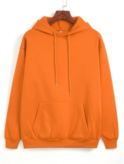 Solid Thermal Lined Drawstring Hoodie