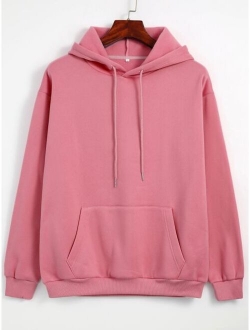 Solid Thermal Lined Drawstring Hoodie