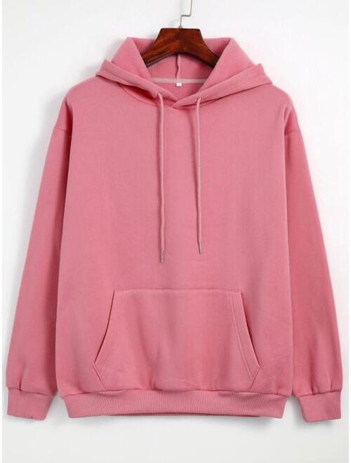 Shein Solid Thermal Lined Drawstring Hoodie