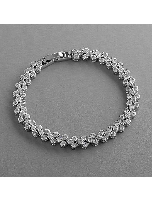 Mariell Platinum Plated Cubic Zirconia Crystal Tennis Bracelet for Bridal, Wedding, Prom & Everyday Wear