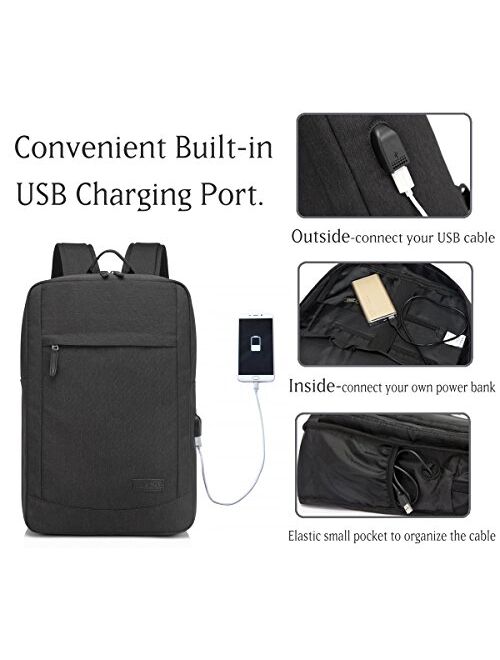 Business Laptop Backpack for 17 inch Computer With Built-in Charging Cable USB Port Lightweight School Rucksack with Waterproof Rain Cover