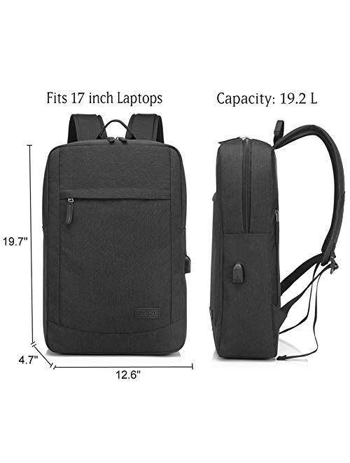 Business Laptop Backpack for 17 inch Computer With Built-in Charging Cable USB Port Lightweight School Rucksack with Waterproof Rain Cover