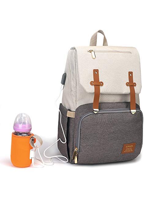 Diaper Bag Backpack, Maternity Nappy Bag, Multifunction Travel Back Pack, Newborn Baby Changing Bags with Bottle Warmer, USB Charging Port, Waterproof and Large Capacity 