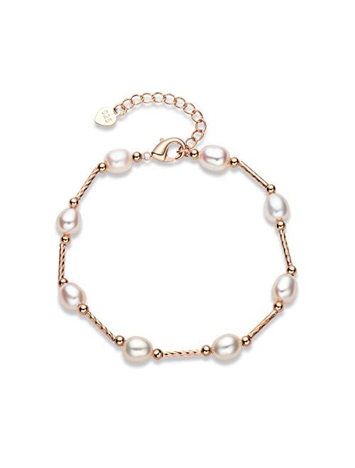 Pearl Bracelets Freshwater Cultured Pearl Bracelets Gold Filled with Adjustable Chain Jewelry Gift for Teen Girls Daughter Women Bridal