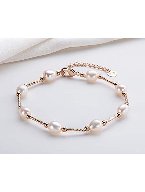 Pearl Bracelets Freshwater Cultured Pearl Bracelets Gold Filled with Adjustable Chain Jewelry Gift for Teen Girls Daughter Women Bridal