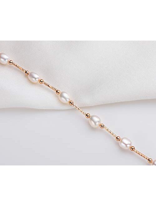 Pearl Bracelets Freshwater Cultured Pearl Bracelets Gold Filled with Adjustable Chain Jewelry Gift for Teen Girls Daughter Women Bridal