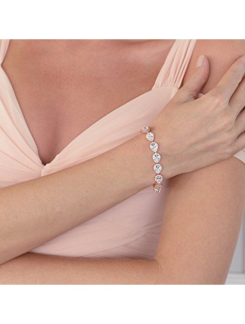 Mariell 14K Rose Gold Plated Pear-Shaped Halo Cubic Zirconia Bridal Tennis Bracelet Wedding Jewelry