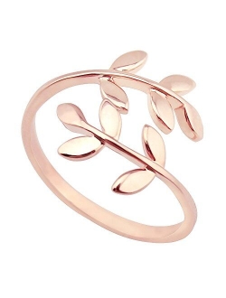 ELBLUVF 18k Stainless Steel Silver Rose Gold Plated Leaves Leaf Laurel Adjustable Branch Ring Jewelry