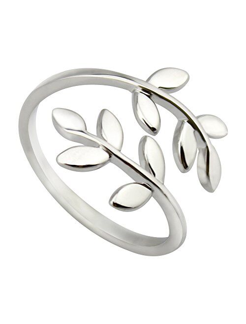 ELBLUVF 18k Stainless Steel Silver Rose Gold Plated Leaves Leaf Laurel Adjustable Branch Ring Jewelry