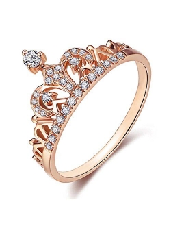 Presentski Women Crown Rings Princess Queen 18K Gold Plated Tiara Ring Tiny CZ Gift Girl Promise Ring