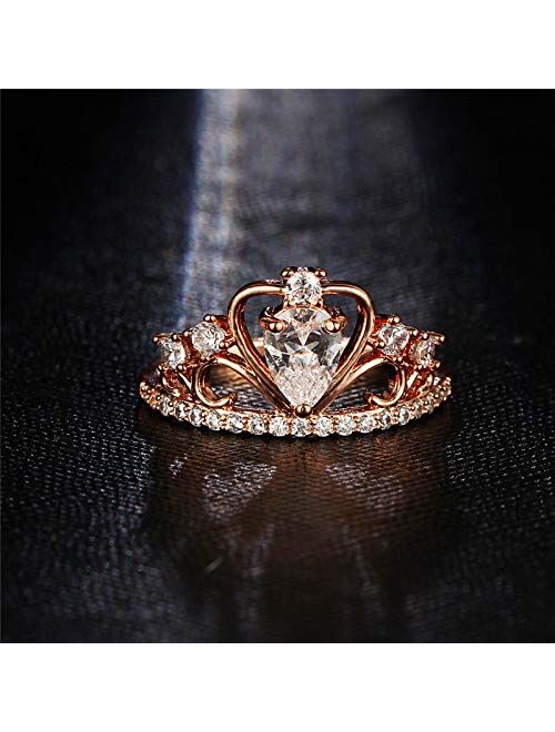 Presentski Women Crown Rings Princess Queen 18K Gold Plated Tiara Ring Tiny CZ Gift Girl Promise Ring