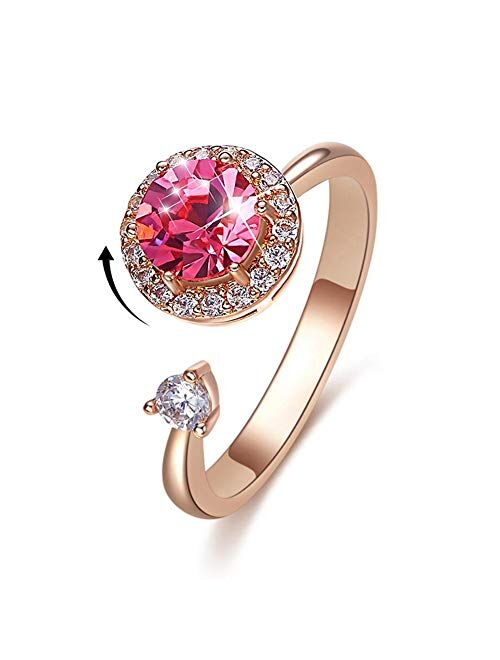 Bling Toman Fidget Ring Women's Band Ring Cubic Zirconia Spinner Ring Gift for Valentine's Day, Girl's Rotatable Ring Relieving Stress