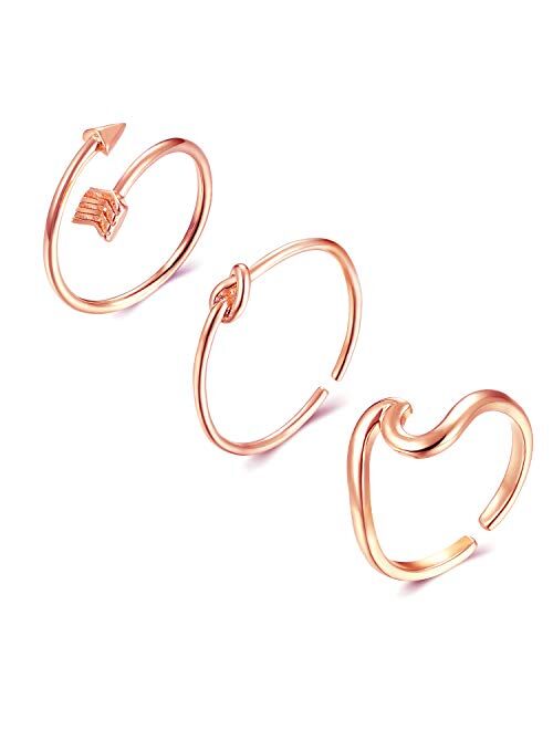 Long tiantian 3 Pcs Simple Adjustable Rings Set for Women Love Knot Arrow Wave Ring Sets Christmas Jewelry Gift for Teen Girls Size 5-12