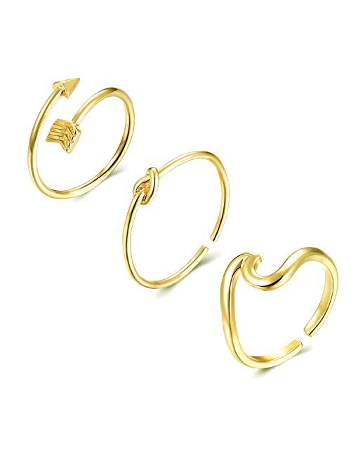 Long tiantian 3 Pcs Simple Adjustable Rings Set for Women Love Knot Arrow Wave Ring Sets Christmas Jewelry Gift for Teen Girls Size 5-12