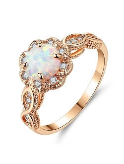 CiNily 18K Gold Plated Birthstone Opal Ring- White Fire Opal & Amethyst & Cubic Zirconia Women Jewelry Gemstone Engagement Anniversary Ring Size 5-12