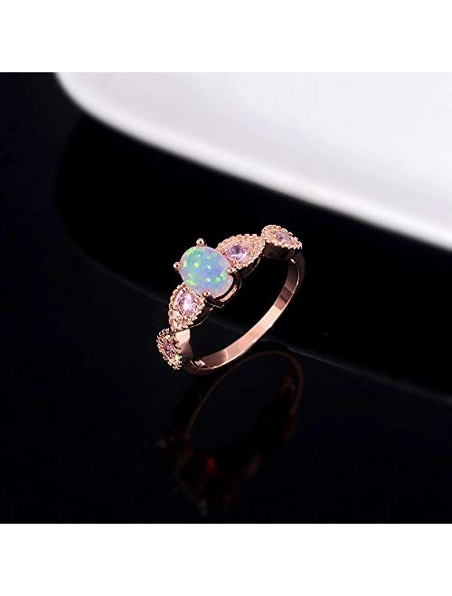 CiNily 18K Gold Plated Birthstone Opal Ring- White Fire Opal & Amethyst & Cubic Zirconia Women Jewelry Gemstone Engagement Anniversary Ring Size 5-12